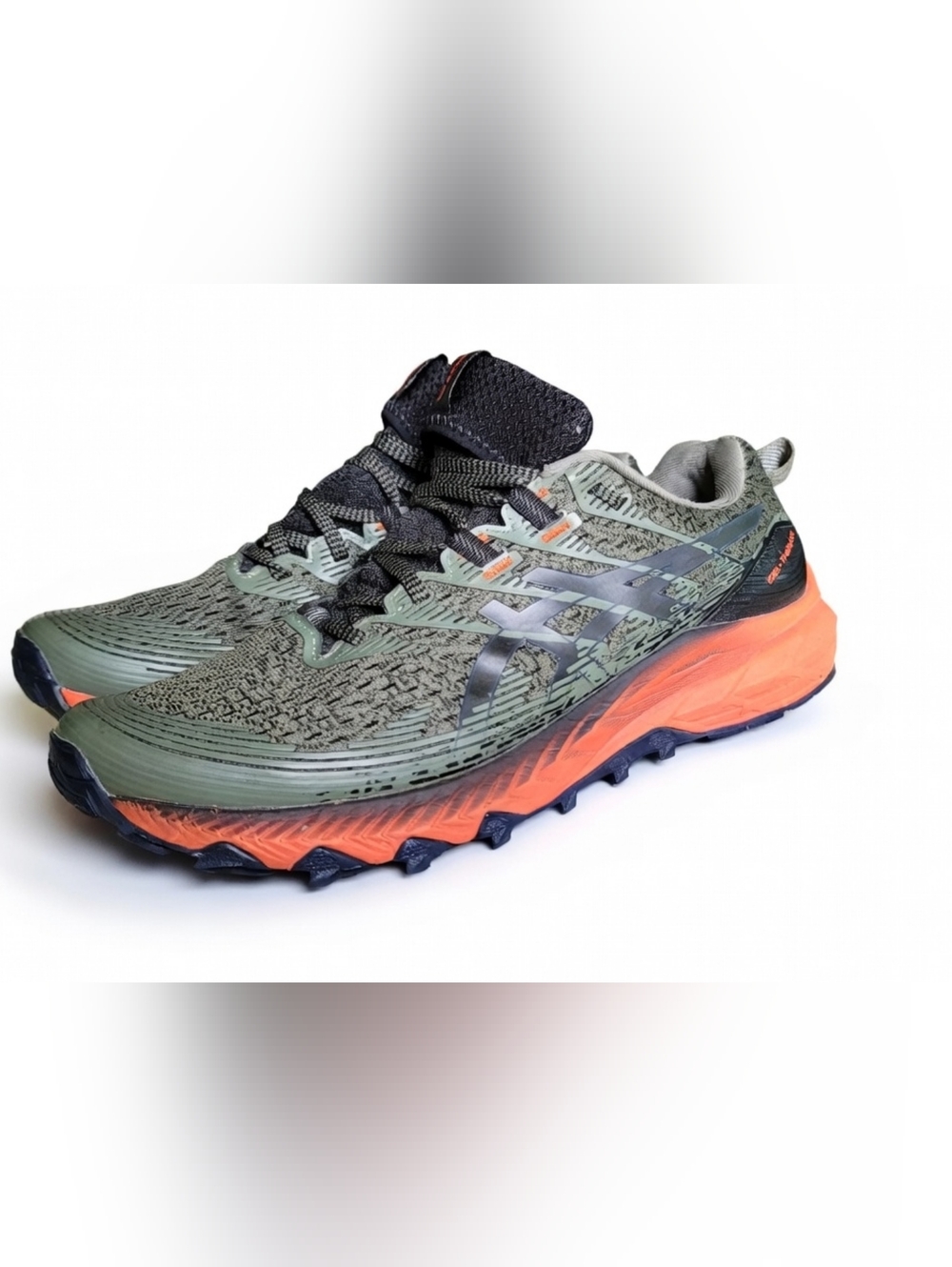 ASICS Gel-Trabuco Trail Running Shoes Men's Size 9.5 Green/Orange Very Good Used